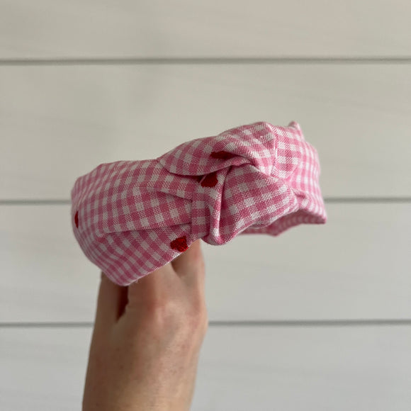 Knotted Pink Gingham Hearts