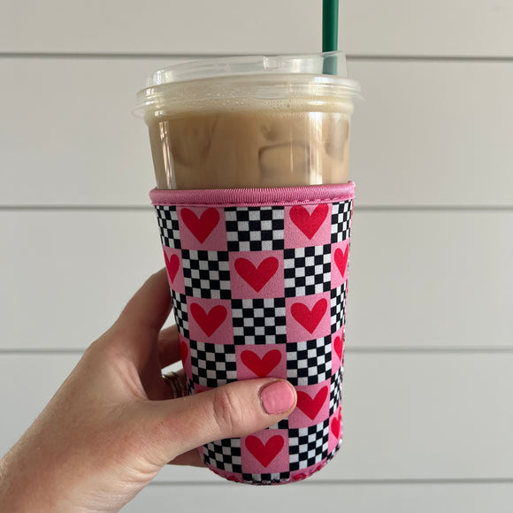 Checkered Hearts Drink Sleeve Medium