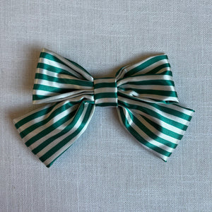 Satin Emerald Stripe Bow