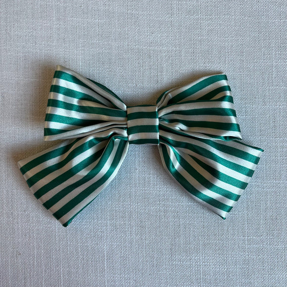 Satin Emerald Stripe Bow