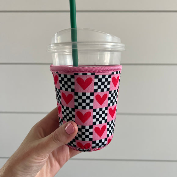 Checkered Hearts Drink Sleeve Small